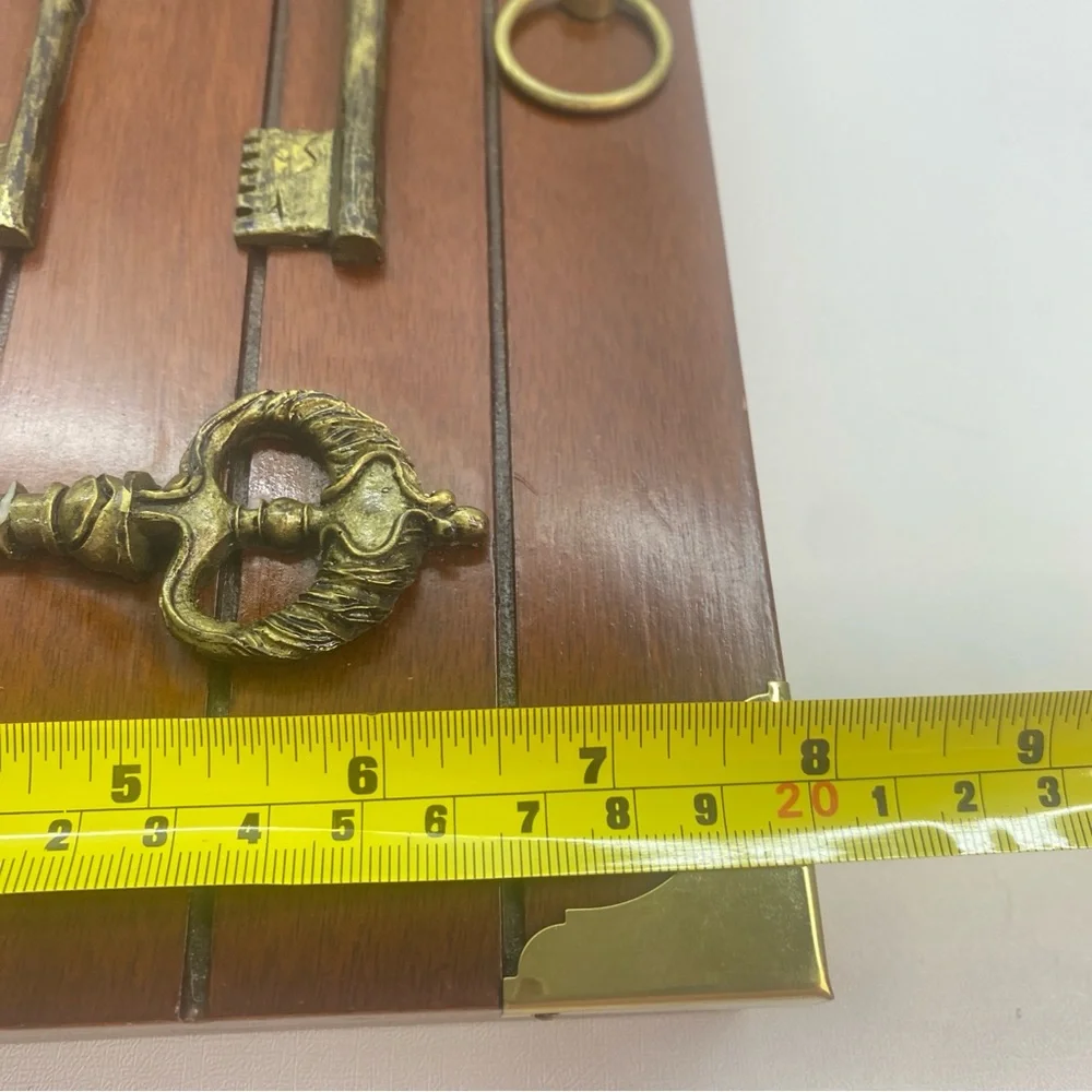 Wooden wall-mounted key holder box decorative brass-finish skeleton keys Vintage